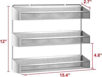 Auledio 2 Pack Spice Rack Organizer, 3 Tier Counter-top Stand or Wall Mounted Storage Rack Hanging Shelf for Kitchen Cabinet, Cupboard, Pantry Door or Bathroom Shower Cosmetic - Chrome