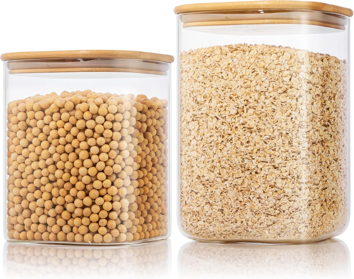 Extra Large Square Glass Flour & Sugar Storage Containers with Airtight Lids, 168 floz - Glass Jars with Bamboo Lids for Pantry, Air tight Food Storage Containers for Cereal, Pasta, Rice