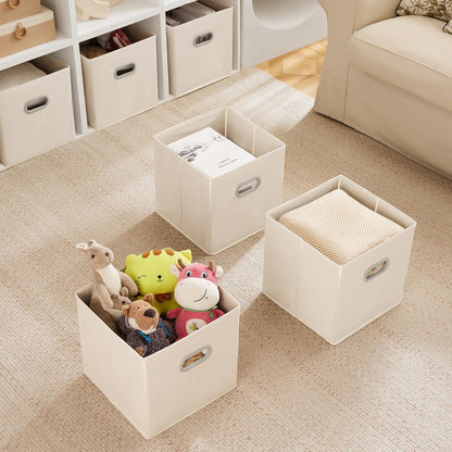 MAX Houser Fabric Storage Bins Cubes Baskets Containers with Dual Plastic Handles for Home Closet Bedroom Drawers Organizers, Flodable, Blue, Set of 4