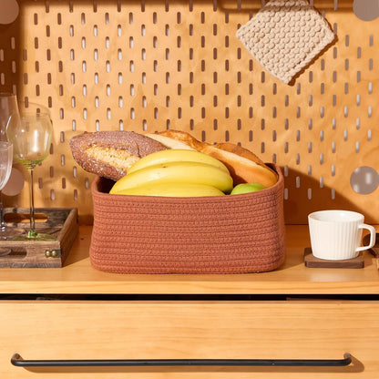 MiniArk Small Storage Baskets for Organizing | Closet Organizer Bins | Shelf Toy Basket | Woven Rope Baskets | Cube Decorative Box | Shallow Basket | L11.5xW7.5xH4.7| Brown