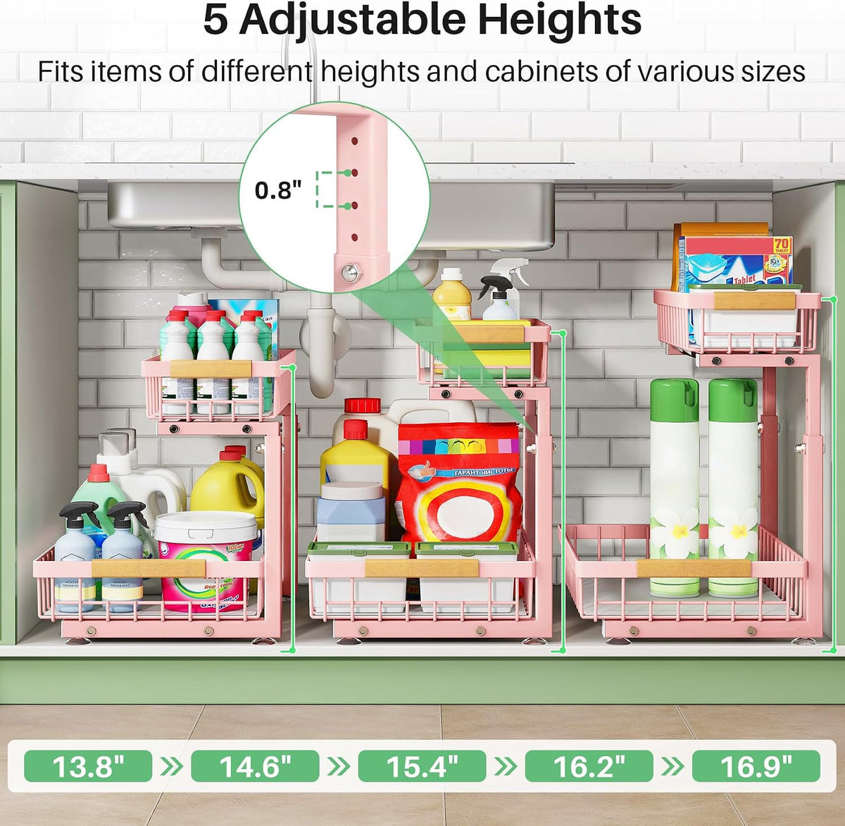 Kitstorack Under Sink Organizer, 2 Tier Under the Sink Storage, Slide out Pull out Cabinet Organizer Shelf, Metal Sliding Drawer for Kitchen Bathroom Pantry Closet Organization Rack, Black