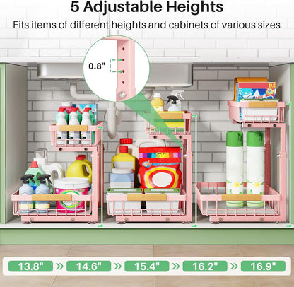 Kitstorack Under Sink Organizer, 2 Tier Under the Sink Storage, Slide out Pull out Cabinet Organizer Shelf, Metal Sliding Drawer for Kitchen Bathroom Pantry Closet Organization Rack, Black