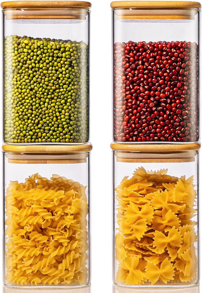 Extra Large Square Glass Flour & Sugar Storage Containers with Airtight Lids, 168 floz - Glass Jars with Bamboo Lids for Pantry, Air tight Food Storage Containers for Cereal, Pasta, Rice