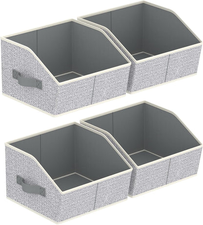 Homsorout Closet Organizers Bins 6 Packs - Large Closet Shelf Organizer with Handles, Fabric Trapezoid Storage Bins, Collapsible Storage Cubes for Clothes, Towels, Light Gray