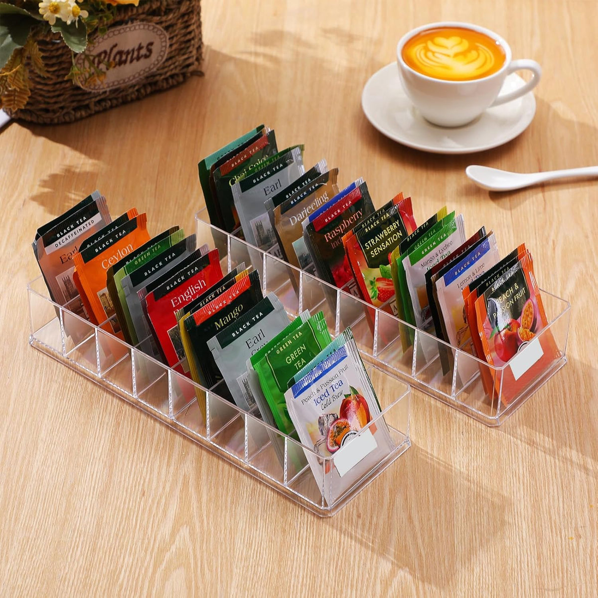 Cinnvoice 4 Pcs Tea Bag Storage Acrylic Clear Tea Drawer Organizer for Drawers, Kitchen, Cabinets, Pantry, Countertops Tea Organizer