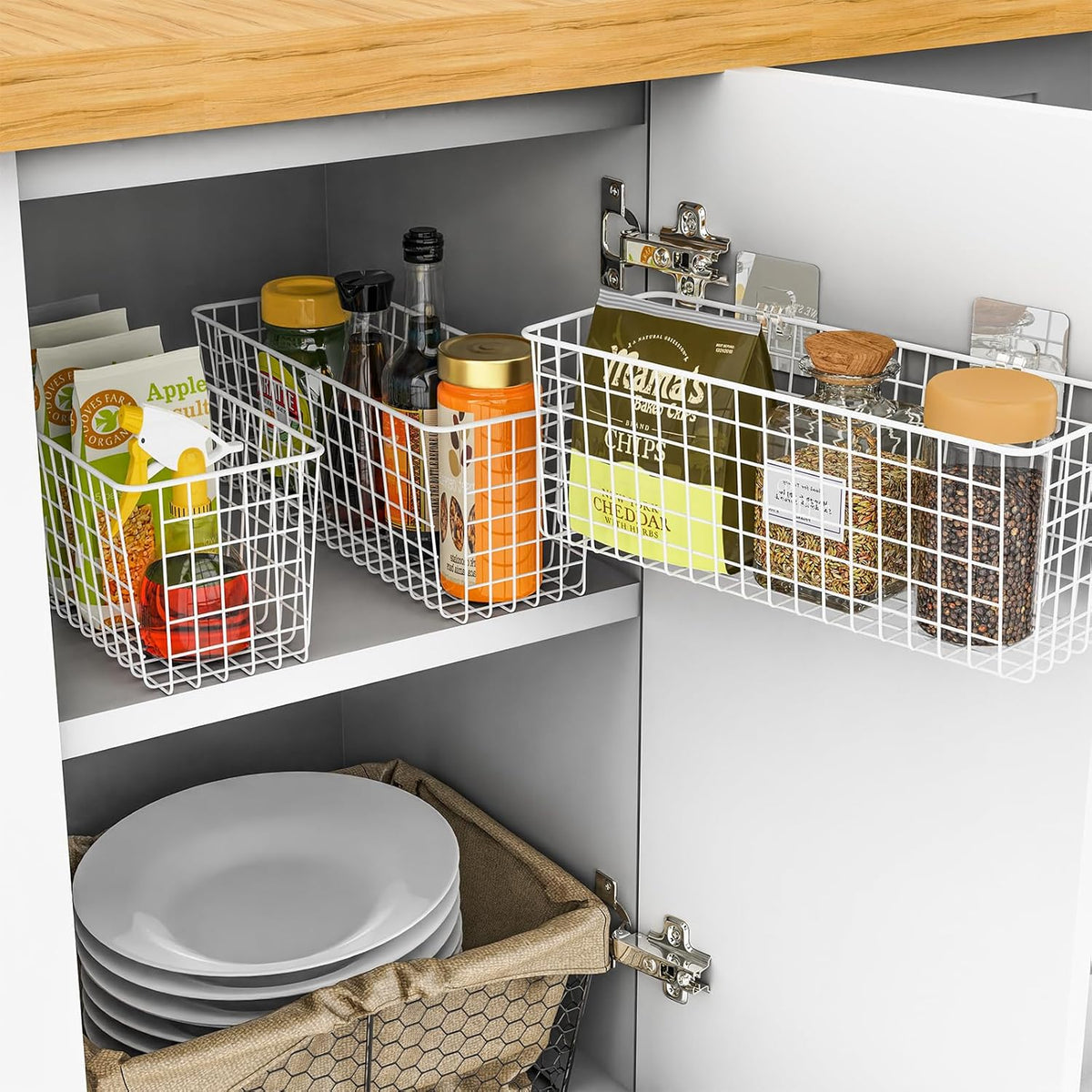 Joben Oligey 3 Set [Extra Large] Hanging Wall Baskets ,Wire Basket For Storage Pantry, Farmhouse Food Storage Kitchen Pantry Laundry Closet Garage RV ,Black