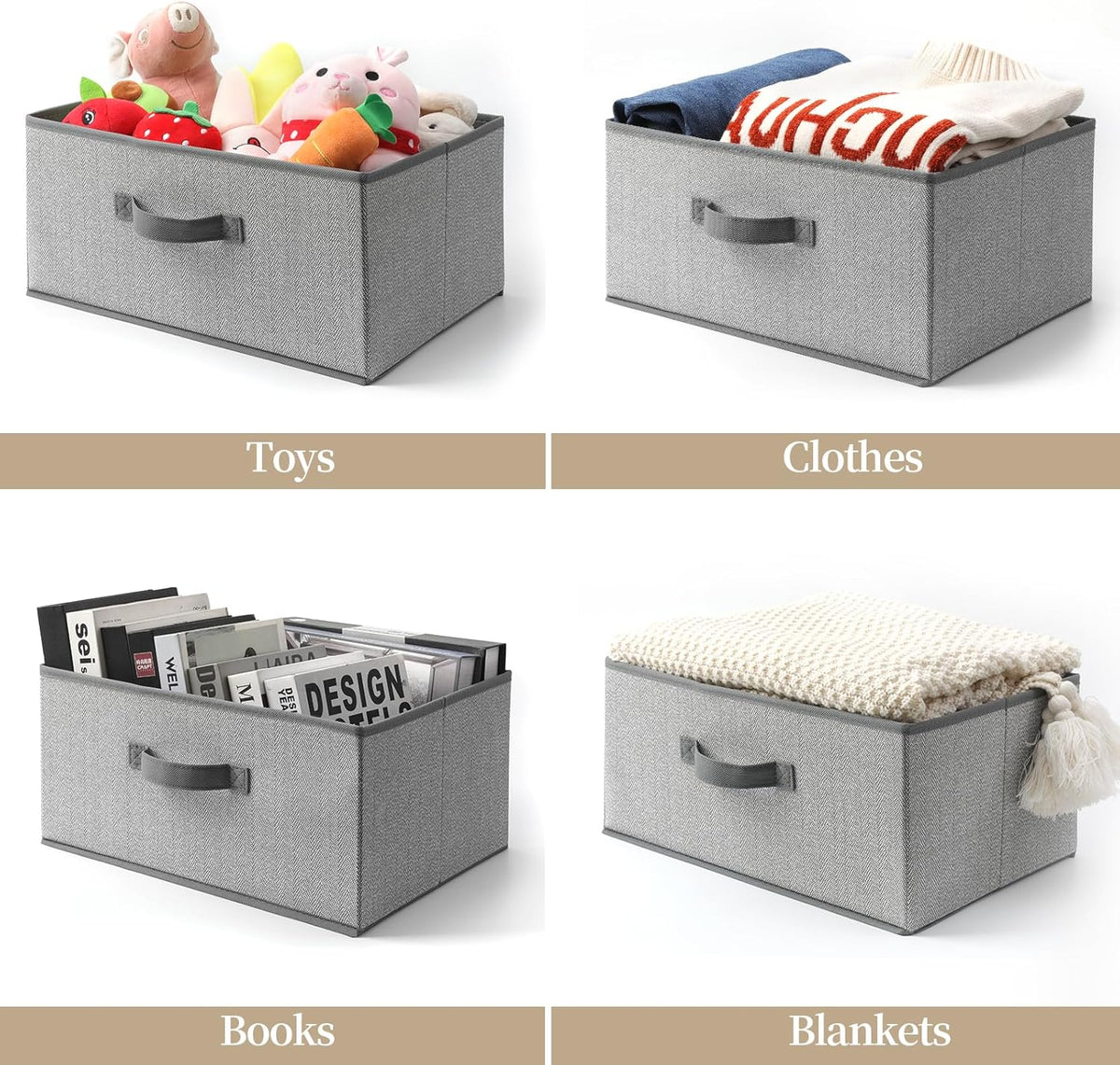 Storage Baskets, 11-Inch Woven Fabric Bins, Storage Cubes with Reinforced Handles, Organizer Bins for Closet Shelves, Foldable, for Toys, Clothes, Natural Beige (3PCS/Beige-11*11*7.8inch)