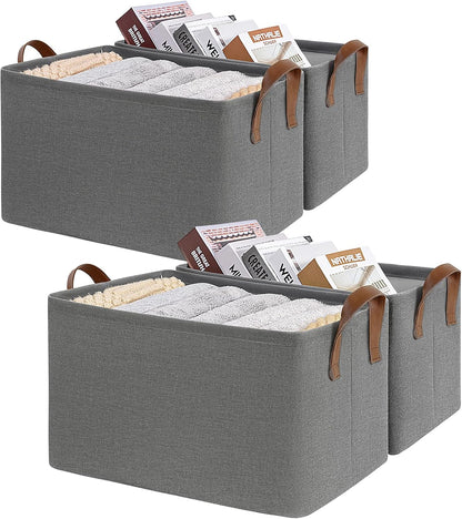 CHICVITA Large Storage Baskets for Shelves, Fabric Storage Bins with Metal Frame, Closet Organizers and Storage Boxes for Clothes Toy, Beige