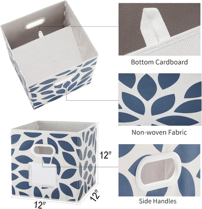 MAX Houser Fabric Storage Bins Cubes Baskets Containers with Dual Plastic Handles for Home Closet Bedroom Drawers Organizers, Flodable, Blue, Set of 4