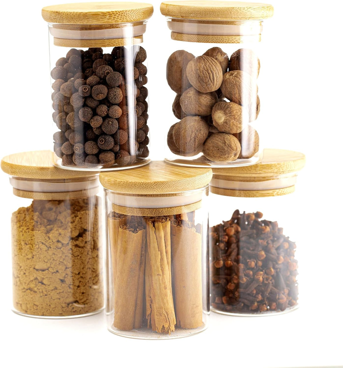 SHOWIN Glass Food Storage Jars Square 37oz, 4 Pack Glass Jars With Bamboo Lids, Kitchen Storage Containers For Spice, Candy, Cookie, Storage For Pantry Organizers