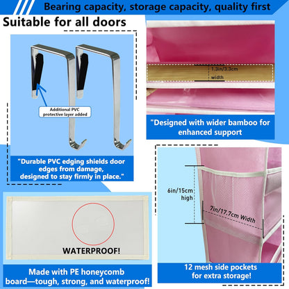 Over the Door Organizer Storage 6 Tier, 12 Large Capacity Side Pockets, Heavy Duty Metal Reinforced Hook Anti Tilt 75 LB Load Behind Door Storage for Bedroom Bathroom Pantry Nursery