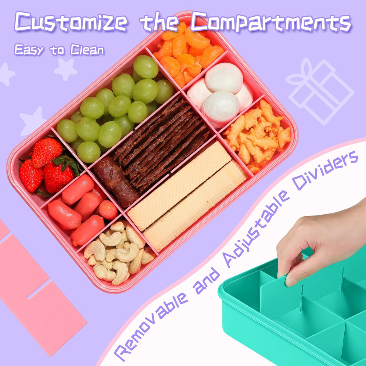Xyptorix Snack Box Container for Kids - Adjustable 12-Compartment Snack Containers, Reusable Bento Box, Dishwasher Safe, BPA-Free, Perfect for School, Travel, Camping & Picnic, Ivory White
