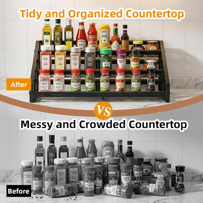3 Tier Expandable Spice Rack Organizer for Kitchen,13.7"-23.6" Heavy Duty Spice Organization Shelf,Metal Pantry Storage Shelves Racks, Good Space for for Pantry, Counter top,Patent Pending