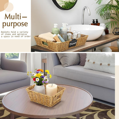 Marsui 9 Pcs Wicker Storage Baskets for Pantry Organization with Handle Labels Handwoven Multi-size Dark Brown Small Organizer Baskets Storage Bin Container for Shelves Closet Toilet Christmas Holiday
