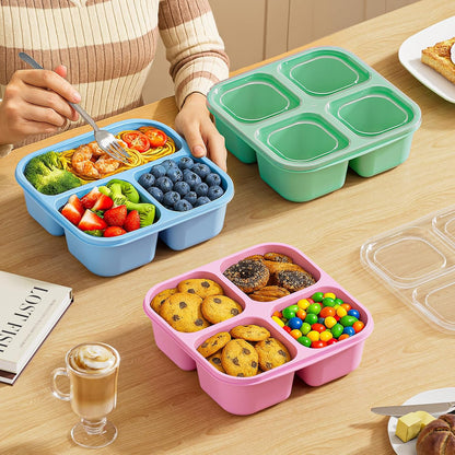 Canfanni 6 Pcs Snack Box Container Set, Reusable 3&4 Compartment Meal Prep Snack Containers for Adults Kids Toddler, BPA-Free Divided Lunchable Container for School, Work and Travel (5 Color)