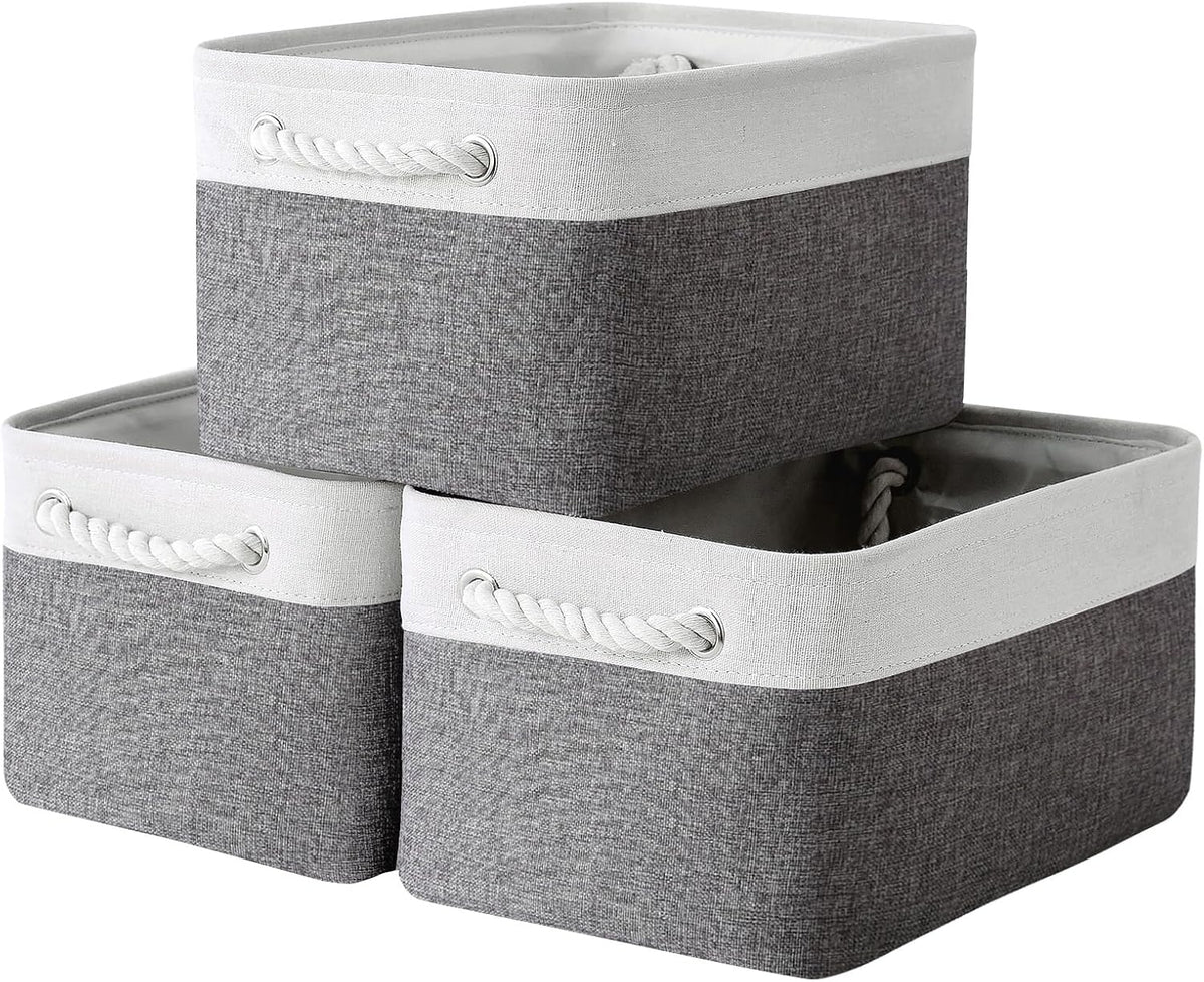 Fabric Storage Bins 12x8x5 inch [6-Pack] with Rope Handles - Decorative Baskets for Organizing