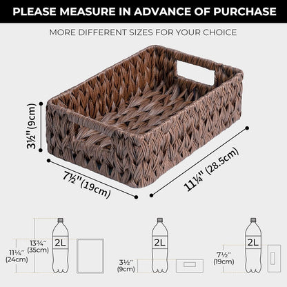 GRANNY SAYS Wicker Storage Baskets for Shelves, Wicker Baskets for Organizing, Waterproof Woven Basket for Pantry, Rectangle Basket for Shlef, Brown, 2-Pack
