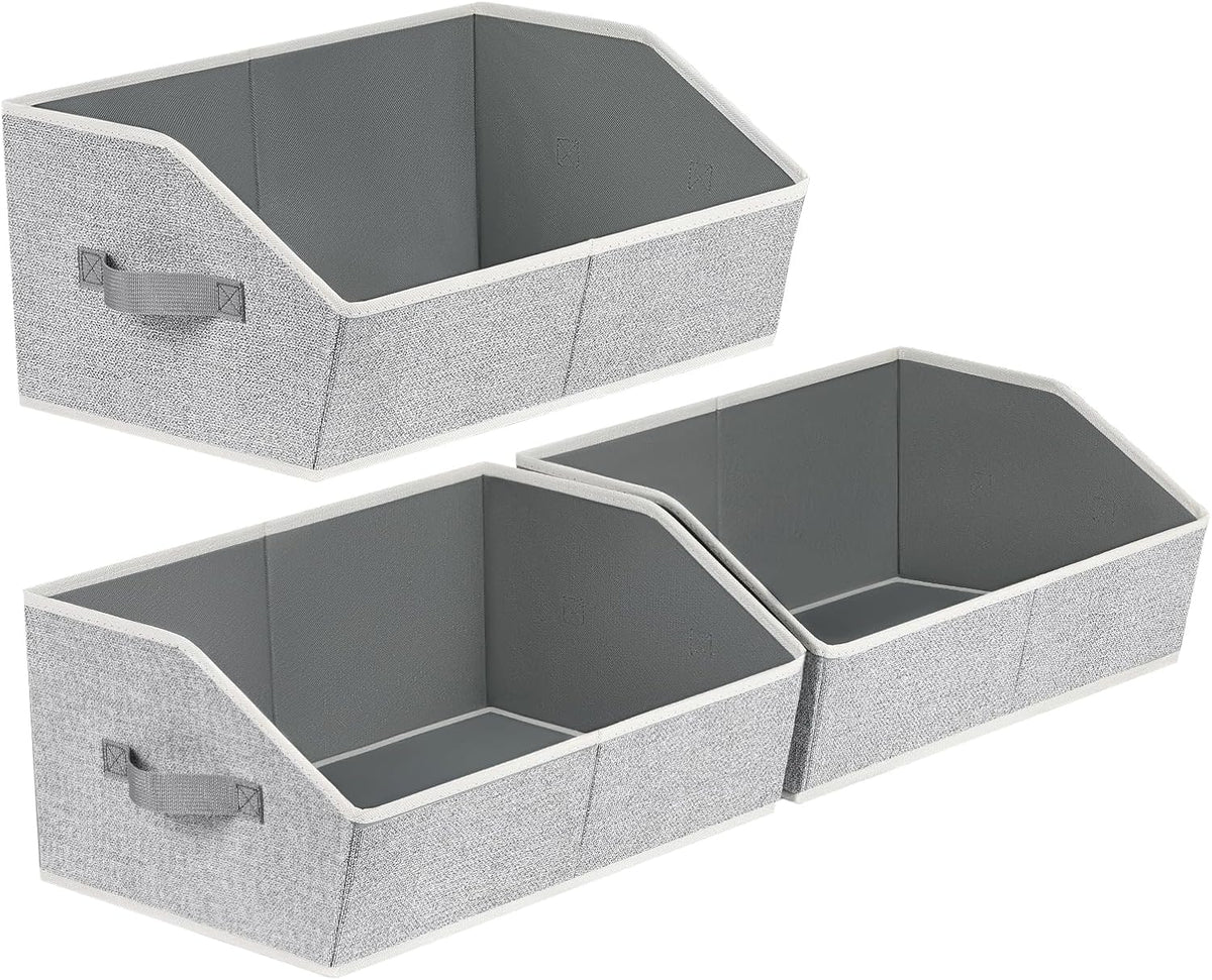 Homsorout Closet Organizers Bins 6 Packs - Large Closet Shelf Organizer with Handles, Fabric Trapezoid Storage Bins, Collapsible Storage Cubes for Clothes, Towels, Light Gray