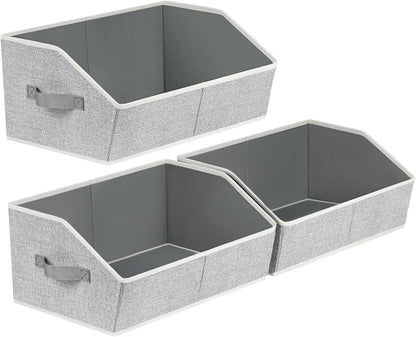 Homsorout Closet Organizers Bins 6 Packs - Large Closet Shelf Organizer with Handles, Fabric Trapezoid Storage Bins, Collapsible Storage Cubes for Clothes, Towels, Light Gray