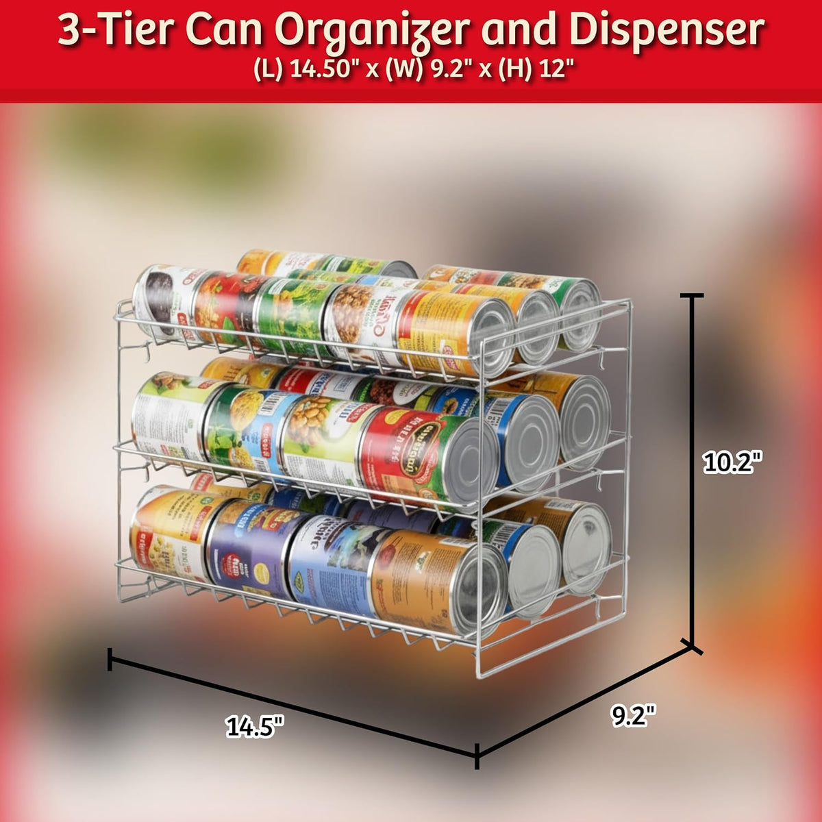 Lavish Classic Cuisine 3 Tier Dispenser-Organizer Rack Holds up to 27 Cans-for Kitchen Pantry, Countertops, and Cabinets-Storage Accessories (Chrome)
