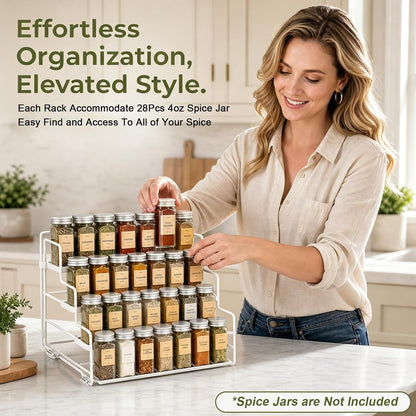 Spice Rack Organizer for Cabinet, Tiered Adjustable Spice Shelf Organization, Metal Seasoning Rack for Kitchen Countertop Cupboard Pantry, Raised Edge Anti-Slip Design for Jars and Bottles
