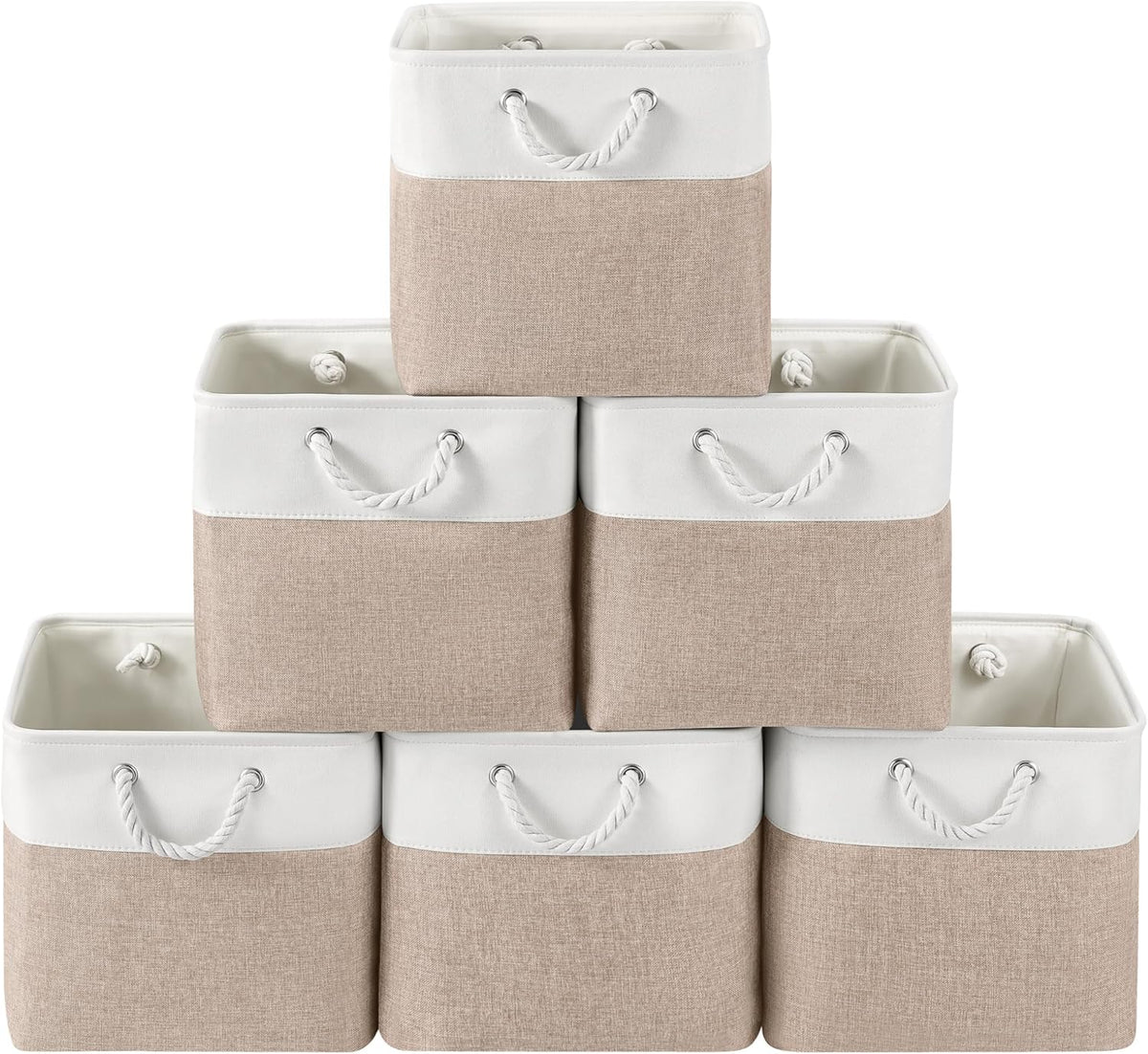 Large Storage Baskets- 15.7x11.8x8.26 inch Storage Bins for Shelves and Closet Organizing, Foldable Fabric Bin for Home Organization Clothes and Laundry (3-Pack, White&Khaki)