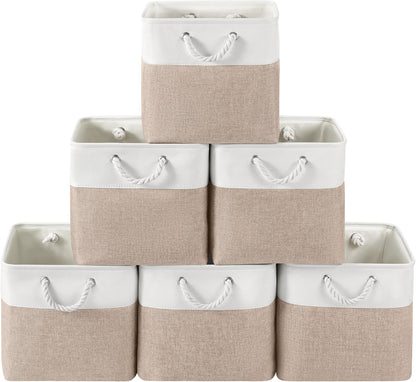 Large Storage Baskets- 15.7x11.8x8.26 inch Storage Bins for Shelves and Closet Organizing, Foldable Fabric Bin for Home Organization Clothes and Laundry (3-Pack, White&Khaki)