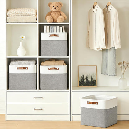 Bagnizer Large Fabric Storage Baskets | 50L Storage Bins, Decorative Linen Closet Baskets with Handles for Organizing, Shelf, Toys, Clothes, Home, Office, Nursery, 17x12x15Inches (Grey&White)