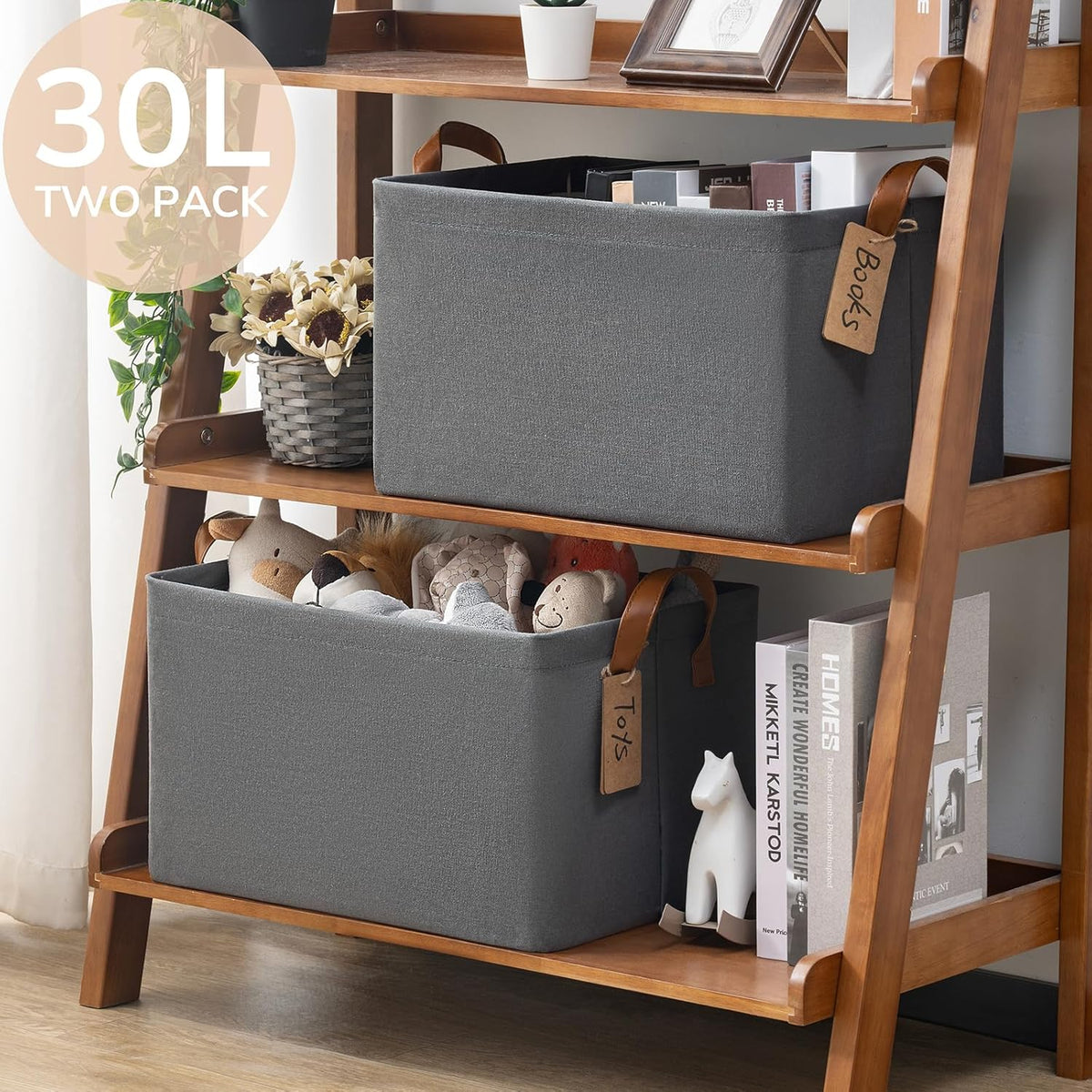 CHICVITA Large Storage Baskets for Shelves, Fabric Storage Bins with Metal Frame, Closet Organizers and Storage Boxes for Clothes Toy, Beige