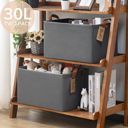 CHICVITA Large Storage Baskets for Shelves, Fabric Storage Bins with Metal Frame, Closet Organizers and Storage Boxes for Clothes Toy, Beige
