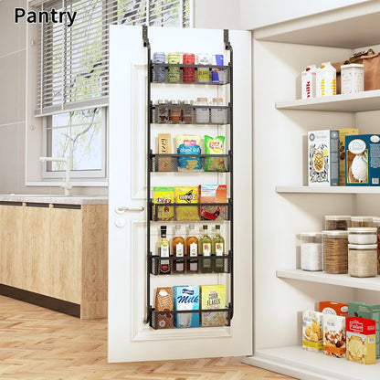 Over the Door Pantry Organizer, 6-Tier Pantry Door Organization and Storage, Over the Door Spice Rack, Home & Kitchen Storage Shelves for Cabinet, Black