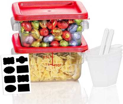 4QT NSF Food Storage Containers: 8 PCS [Food Grade][Hot&Cold Resistant] Commercial Clear Food Storage Containers with Lids for Restaurant Kitchen Proof Dough, Measuring Spoons Included(BPA FREE) - Colors A