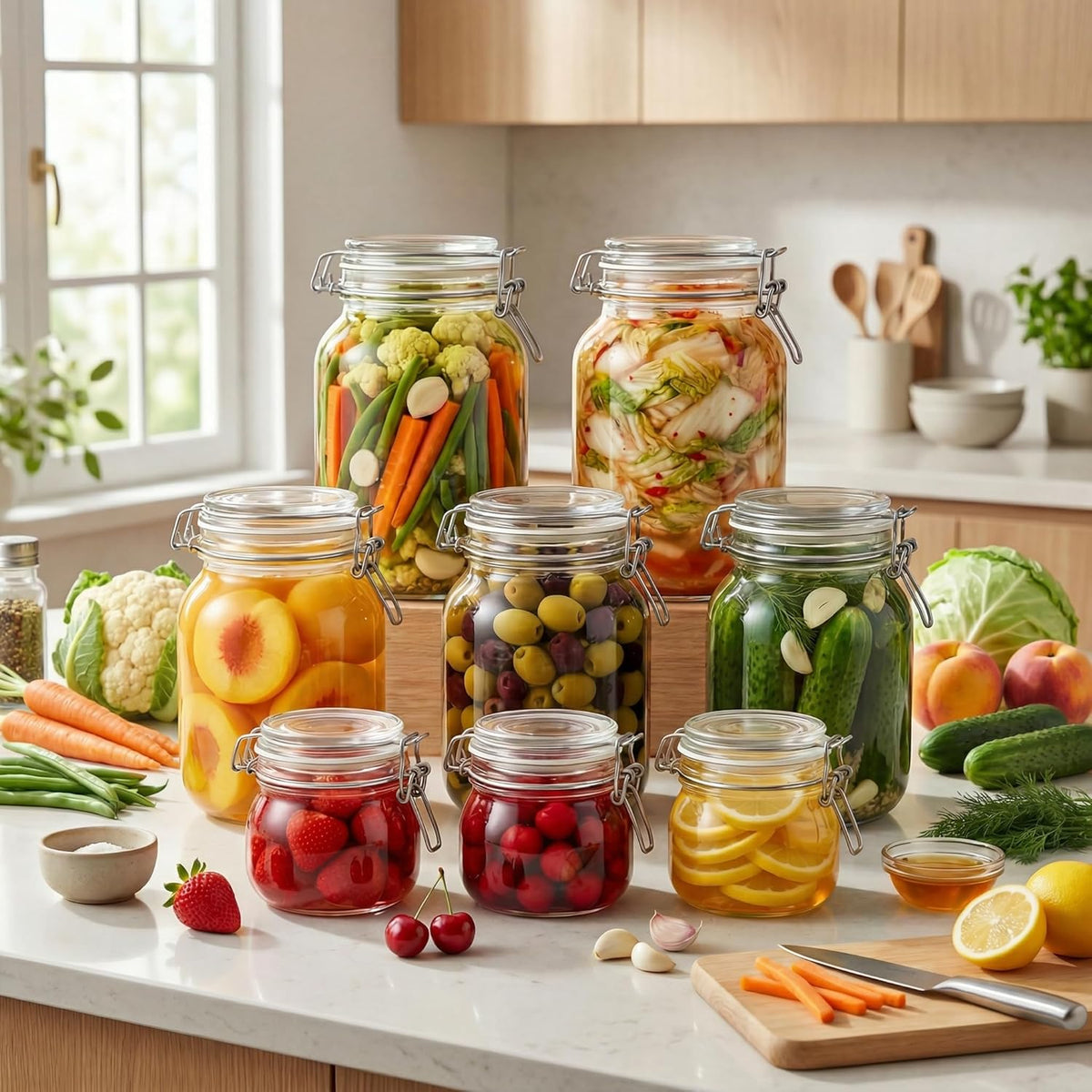 78oz - 3 Pack Square Glass Jars with Airtight Lid, Wide Mouth Mason Jars with Clamp Lids, Air Tight Glass Canisters, Best Food Storage Containers for Flour, Sugar, Cereal, Pasta, Rice, Coffee, Spice
