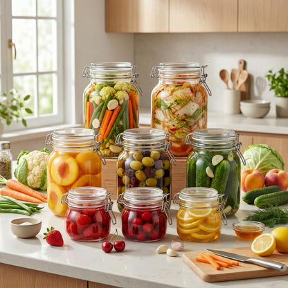 78oz - 3 Pack Square Glass Jars with Airtight Lid, Wide Mouth Mason Jars with Clamp Lids, Air Tight Glass Canisters, Best Food Storage Containers for Flour, Sugar, Cereal, Pasta, Rice, Coffee, Spice
