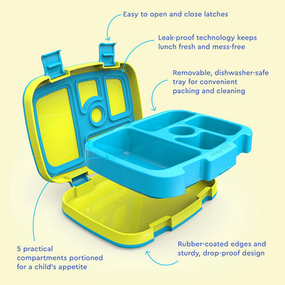 Bentgo Kids Bento-Style 5-Compartment Leak-Proof Lunch Box - Ideal Portion Sizes for Ages 3 to 7 - Durable, Drop-Proof, Dishwasher Safe, PFAS & BPA-Free & Made with Food-Safe Materials (Blue)