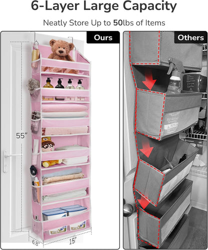 ULG Over The Door Organizer with 6 Large Pockets 12 Side Pockets, 50lbs Weight Capacity Door Hanging Organizer for Bedroom, Bathroom, Pantry, Nursery Storage, Beige