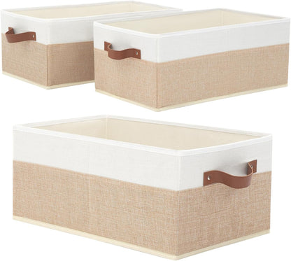 Large Capacity Storage Bins Closet Organizer for Shelves, Fabric Closet Storage Baskets Boxes with Leather Handles for Organizing Clothes, Sheets, Jeans, Toys, Books (Grey)