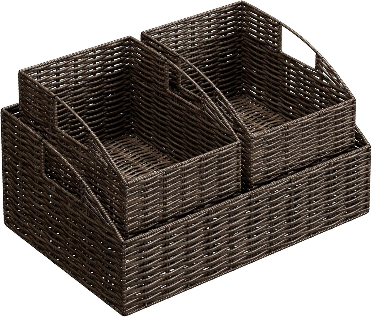 Rattan Storage Baskets, Handwoven Wicker Storage Bins with Built-in Handles, Storage Container Baskets for Shelves, Bedroom, Bathroom, Laundry Room or Kitchen(Natural)