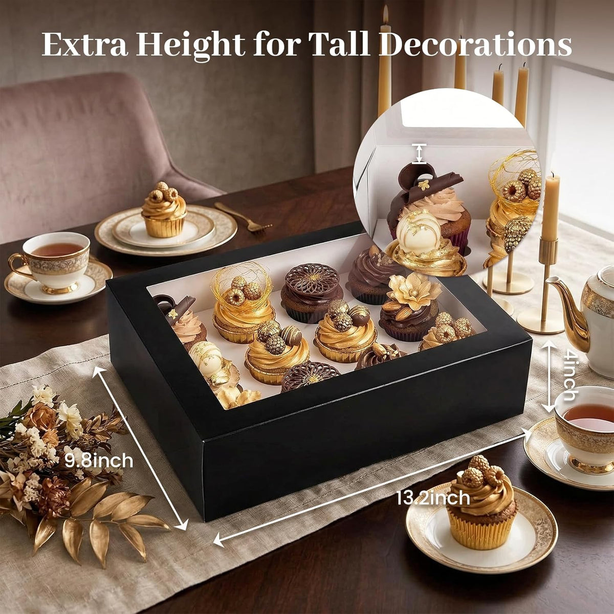 VGOODALL 12 Count Cupcake Boxes, 6PCS Cupcake Container with Window Boxes Holding 72 Pastry Box for Birthday Holiday Party Bakery Supplies 13.2"x9.8"x4"