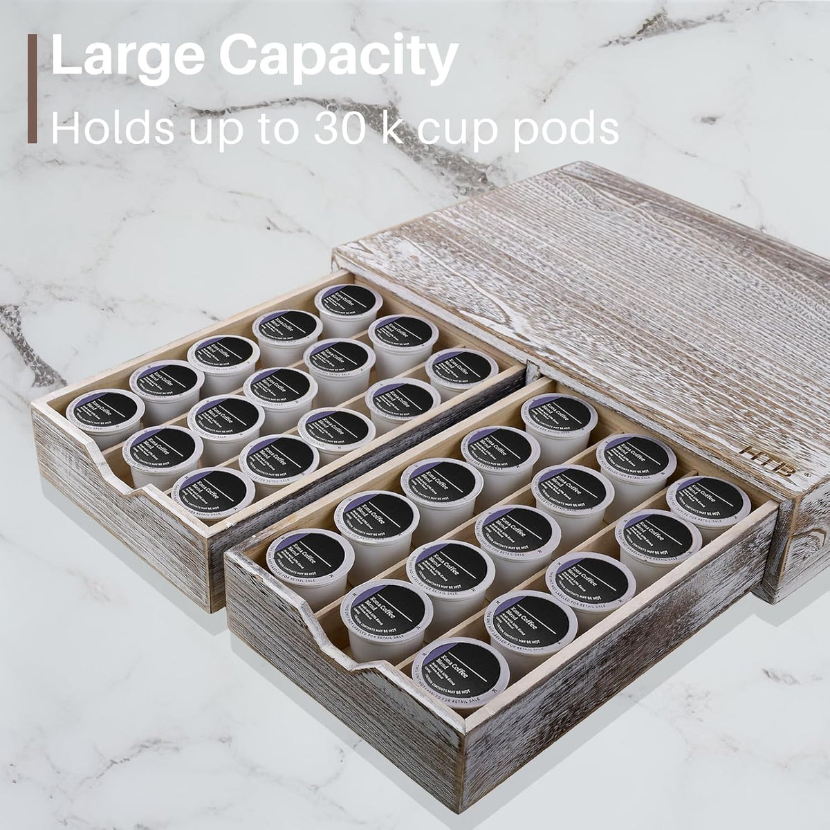 HTB K Cup Holder Compatible with K Cups,Coffee Pod Holder Holds Up 30 Cups,K Cup Organizer Storage Drawer (Wood-b)