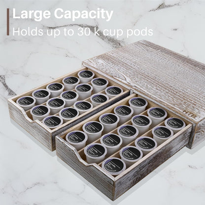 HTB K Cup Holder Compatible with K Cups,Coffee Pod Holder Holds Up 30 Cups,K Cup Organizer Storage Drawer (Wood-b)