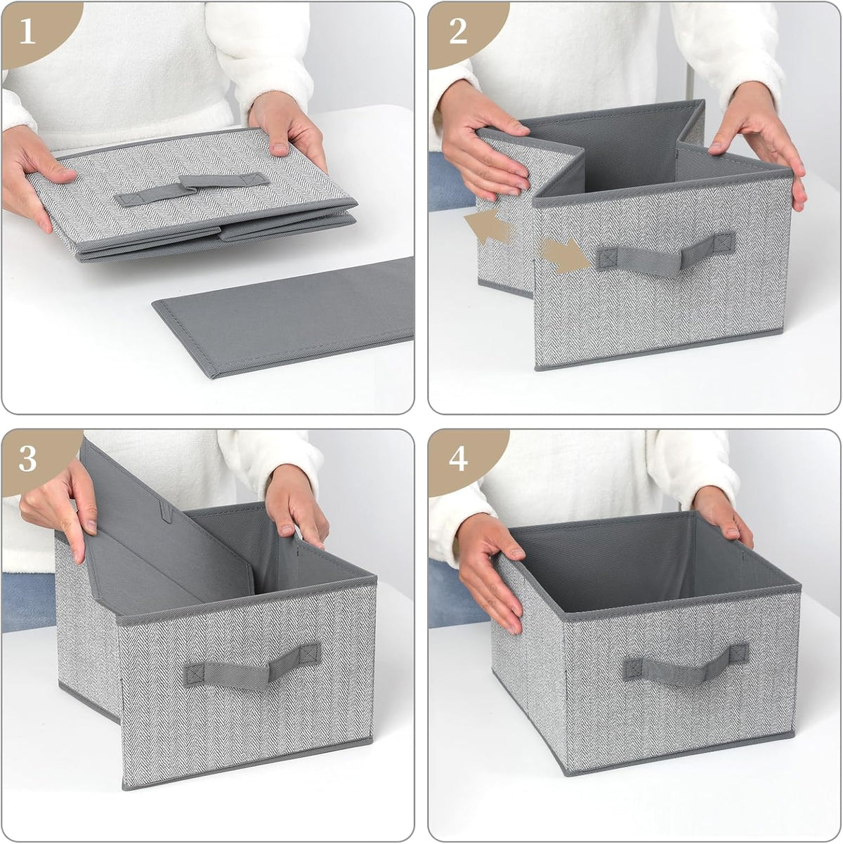 Storage Baskets, 11-Inch Woven Fabric Bins, Storage Cubes with Reinforced Handles, Organizer Bins for Closet Shelves, Foldable, for Toys, Clothes, Natural Beige (3PCS/Beige-11*11*7.8inch)