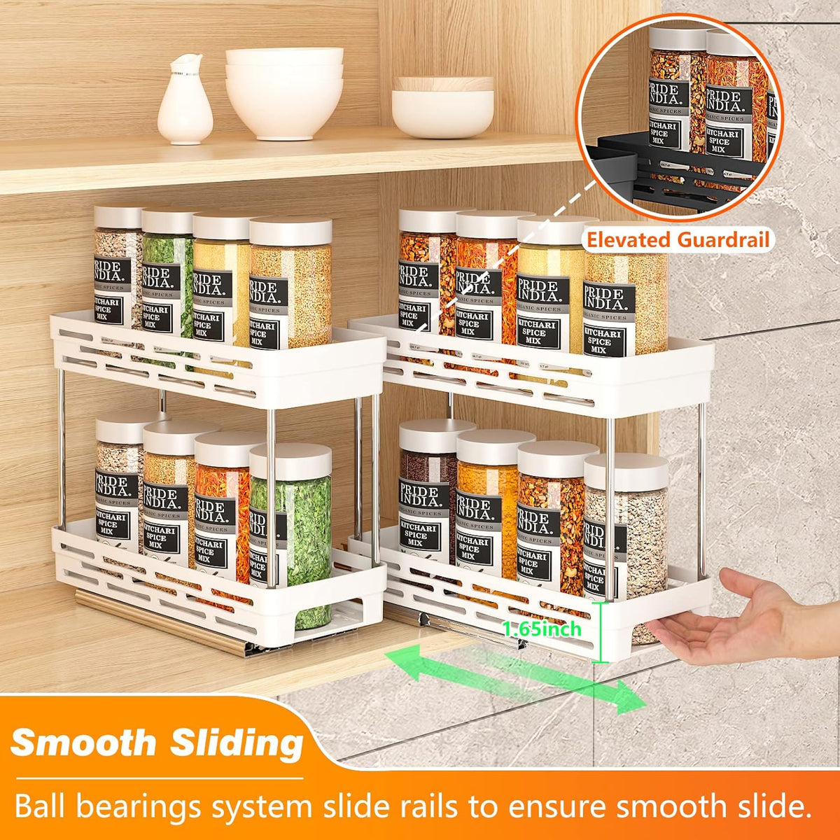 Pull Out Spice Rack Organizer for Cabinet, Slide Out Spice Racks Organizer, Spice Cabinet Organizers, Cabinet Size Need:12'' Highx11'' Deepx5'' Wide,Hold 10 Spice Jar Each Tier-2Tier, Black