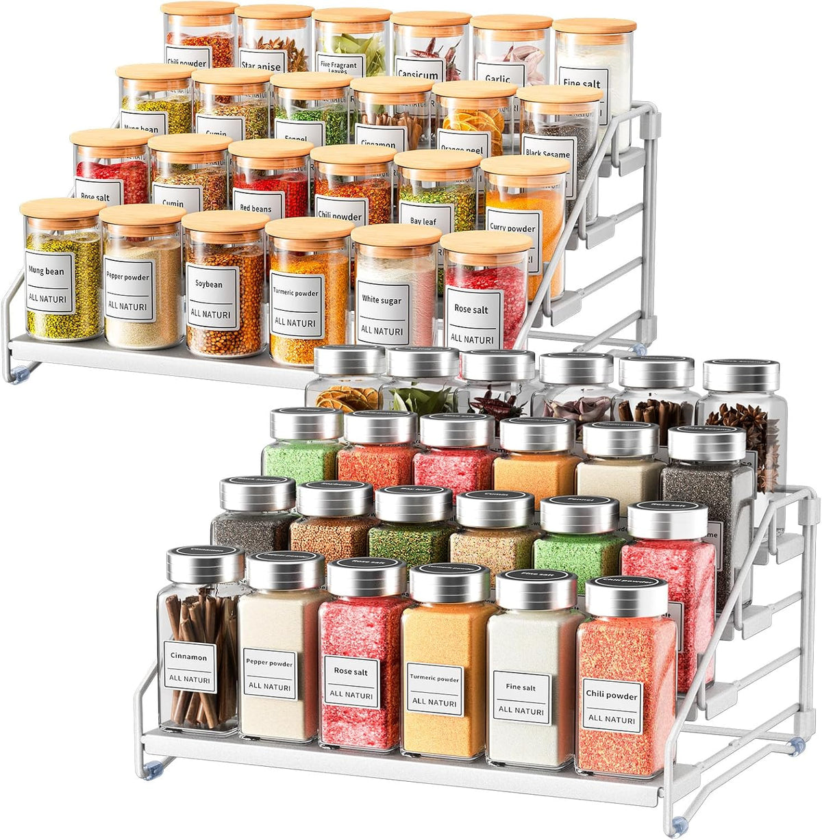 RCHYFEED Spice Rack Organizer for Cabinet Pantry,4 Tier Spice Rack Countertop, Depth Adjustable Spice Organization for Cabinet,Tierd Seasoning Organizer for Cabinet(Black) | for Cabinet Pantry