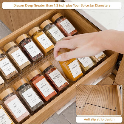 LETGO 8 Pack Adjustable Spice Rack for Drawer- Expandable From 11" to 22" Expandable Spice Drawer Organizer 4 Tiers Acrylic Seasoning Organizer Rack,Clear Spice Rack Tray for Spices,Condiment (8)