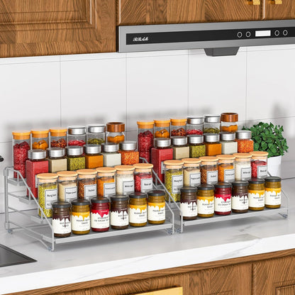 RCHYFEED Spice Rack Organizer for Cabinet Pantry,4 Tier Spice Rack Countertop, Depth Adjustable Spice Organization for Cabinet,Tierd Seasoning Organizer for Cabinet(Black) | for Cabinet Pantry