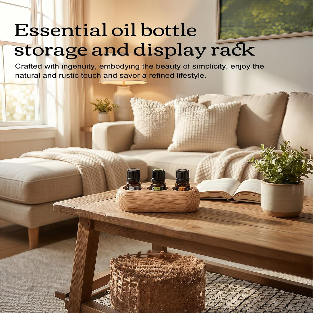 RoseFlower Wooden Essential Oil Display Storage Organizer Holder Stand - 9 Slots Red Oak Wood Rack - Holds up to 9 Aromatherapy Bottles - Ideal Gift Presentation Shelf