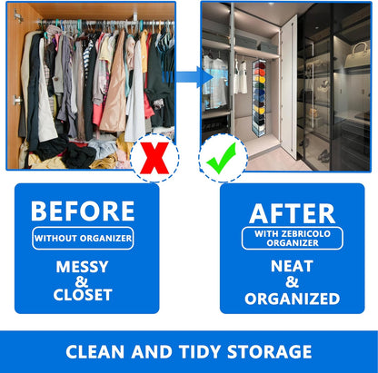 Over the Door Organizer Storage 6 Tier, 12 Large Capacity Side Pockets, Heavy Duty Metal Reinforced Hook Anti Tilt 75 LB Load Behind Door Storage for Bedroom Bathroom Pantry Nursery