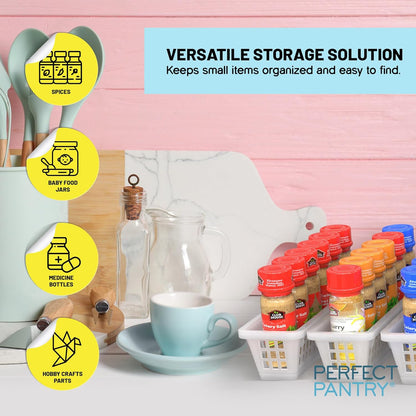 Handy Basket – Kitchen Discovery – Kitchen Pantry Organizers and Storage - Plastic Organizer Bins with Handles in Large Size for Chip Bags, Cake Mixes, Pasta, and Condiments