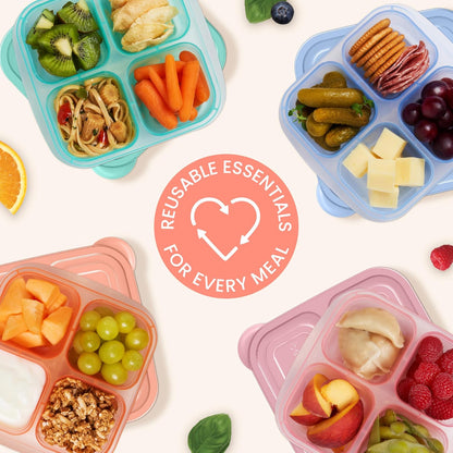 Bentgo Easyboxes 4-Compartment Snack Containers - 8-Piece Set with 4 Trays & 4 Custom-Fit Lids to Seal in Freshness - Reusable Food Storage & Meal Prep Bento BPA-Free Containers (Brights 4-Pack)
